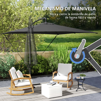 Eccentric Parasol 247x247 cm Garden Umbrella with Cross Base Adjustable Cover Crank Protective Cover and Anti-UV Wind Rope 50+ Umbrella for Terrace Patio Dark Grey