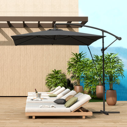 Eccentric Parasol 247x247 cm Garden Umbrella with Cross Base Adjustable Cover Crank Protective Cover and Anti-UV Wind Rope 50+ Umbrella for Terrace Patio Dark Grey