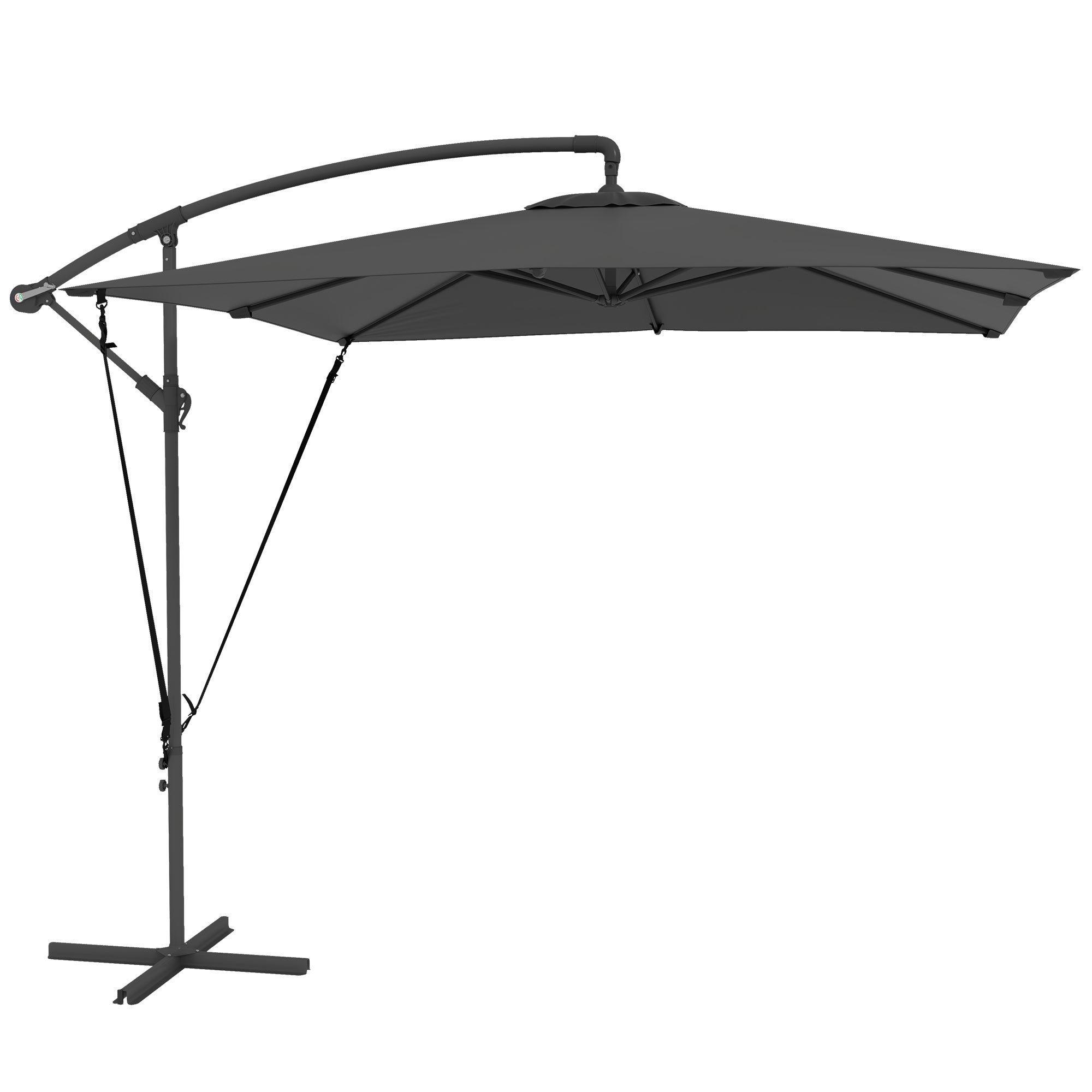 Eccentric Parasol 247x247 cm Garden Umbrella with Cross Base Adjustable Cover Crank Protective Cover and Anti-UV Wind Rope 50+ Umbrella for Terrace Patio Dark Grey