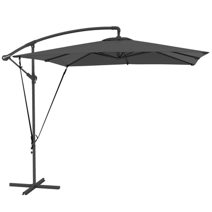 Eccentric Parasol 247x247 cm Garden Umbrella with Cross Base Adjustable Cover Crank Protective Cover and Anti-UV Wind Rope 50+ Umbrella for Terrace Patio Dark Grey