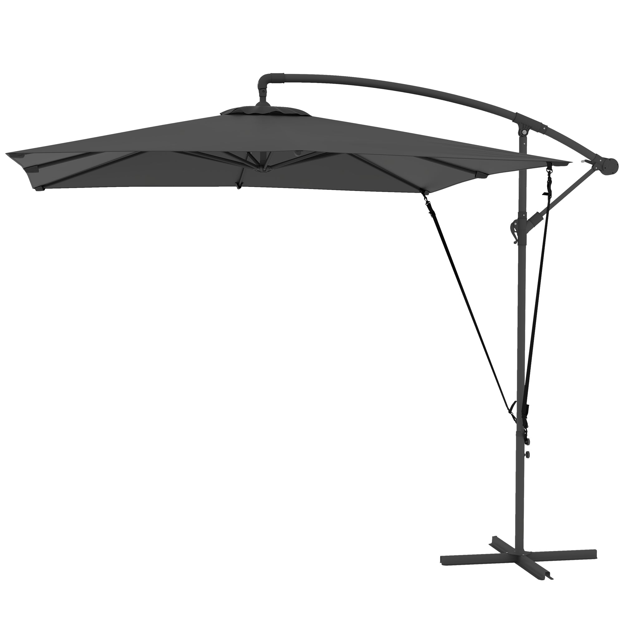 Eccentric Parasol 247x247 cm Garden Umbrella with Cross Base Adjustable Cover Crank Protective Cover and Anti-UV Wind Rope 50+ Umbrella for Terrace Patio Dark Grey