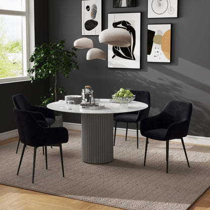 Set of 2 Upholstered Nordic Style Dining Chairs, Fabric Kitchen Chairs, Armchair with Steel Legs for Living Room, 54x57x80 cm, Black