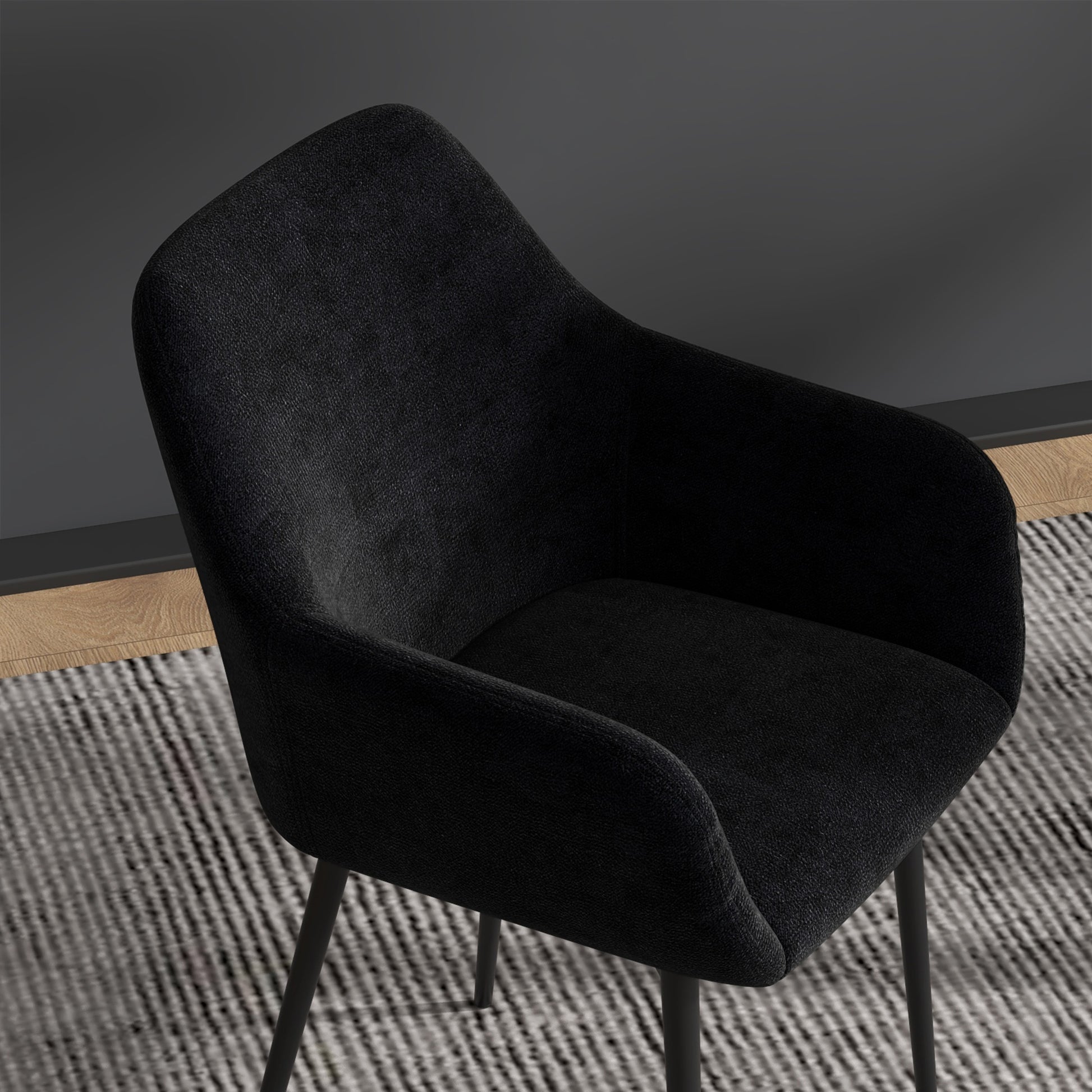 Set of 2 Upholstered Nordic Style Dining Chairs, Fabric Kitchen Chairs, Armchair with Steel Legs for Living Room, 54x57x80 cm, Black