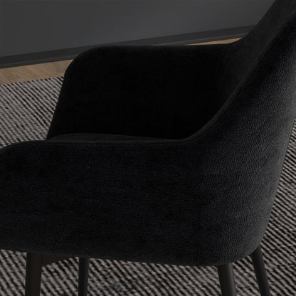 Set of 2 Upholstered Nordic Style Dining Chairs, Fabric Kitchen Chairs, Armchair with Steel Legs for Living Room, 54x57x80 cm, Black