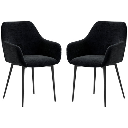 Set of 2 Upholstered Nordic Style Dining Chairs, Fabric Kitchen Chairs, Armchair with Steel Legs for Living Room, 54x57x80 cm, Black