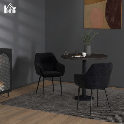 Set of 2 Upholstered Nordic Style Dining Chairs, Fabric Kitchen Chairs, Armchair with Steel Legs for Living Room, 54x57x80 cm, Black