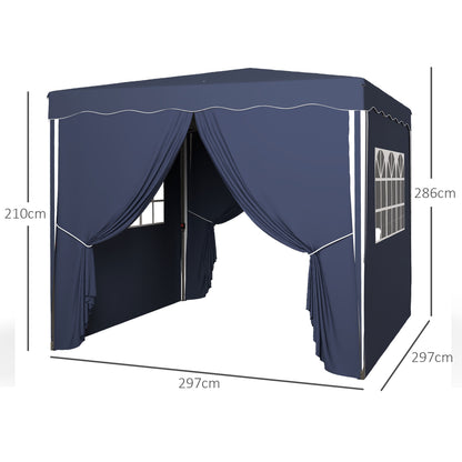 Pop-Up Gazebo approx. 3 x 3 m, Pavilion with Sidewalls, Windows, Canopy, Garden Gazebo with UV Protection, Party Tent with Carrying Bag, for Patio, Balcony, Blue