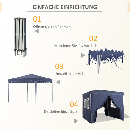 Pop-Up Gazebo approx. 3 x 3 m, Pavilion with Sidewalls, Windows, Canopy, Garden Gazebo with UV Protection, Party Tent with Carrying Bag, for Patio, Balcony, Blue