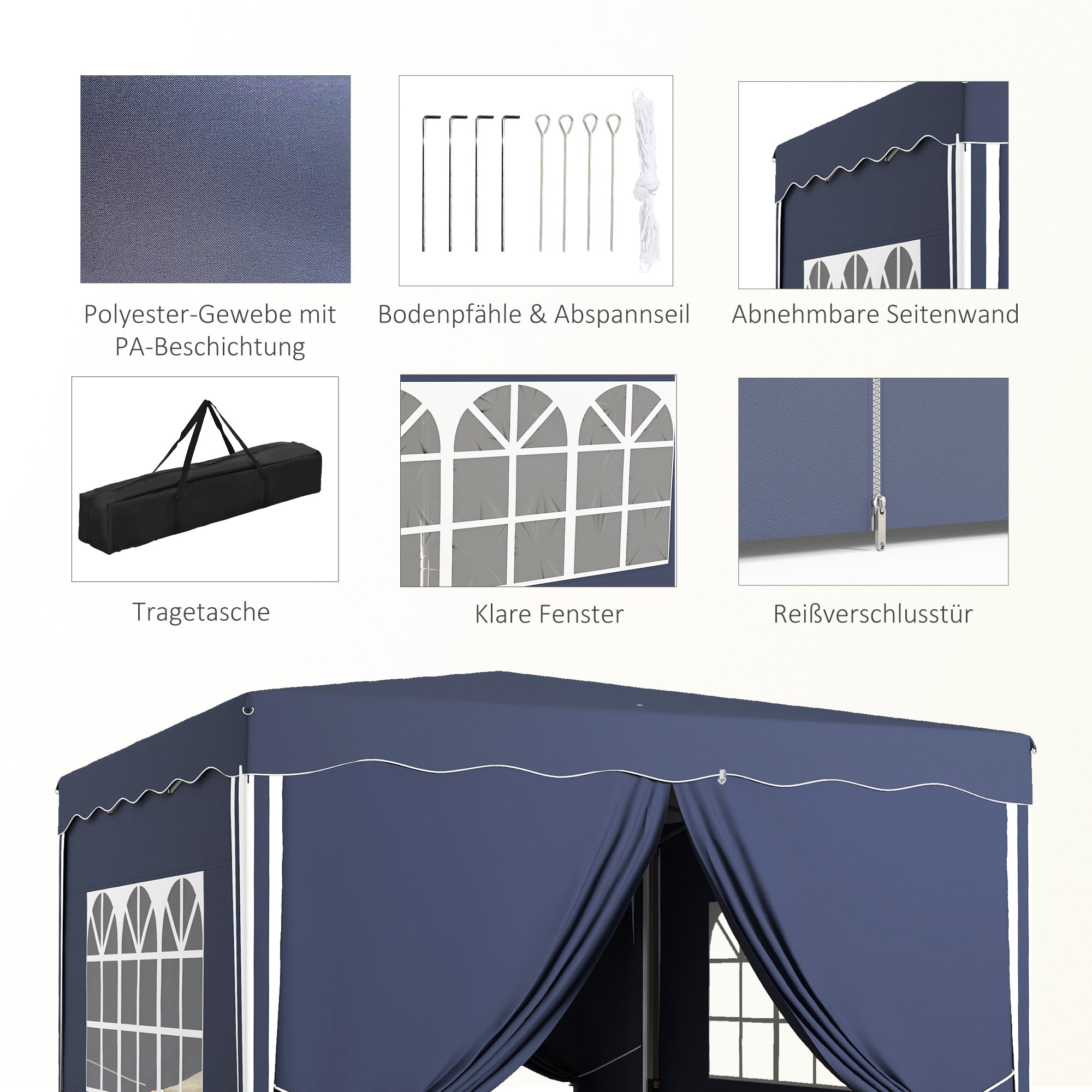 Pop-Up Gazebo approx. 3 x 3 m, Pavilion with Sidewalls, Windows, Canopy, Garden Gazebo with UV Protection, Party Tent with Carrying Bag, for Patio, Balcony, Blue