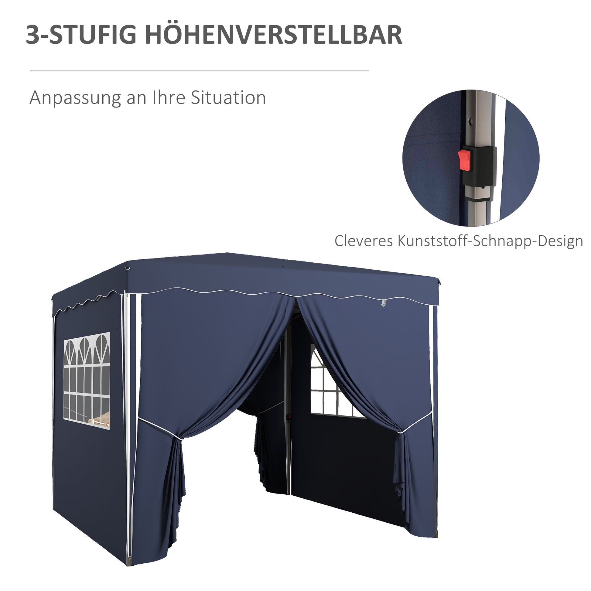Pop-Up Gazebo approx. 3 x 3 m, Pavilion with Sidewalls, Windows, Canopy, Garden Gazebo with UV Protection, Party Tent with Carrying Bag, for Patio, Balcony, Blue