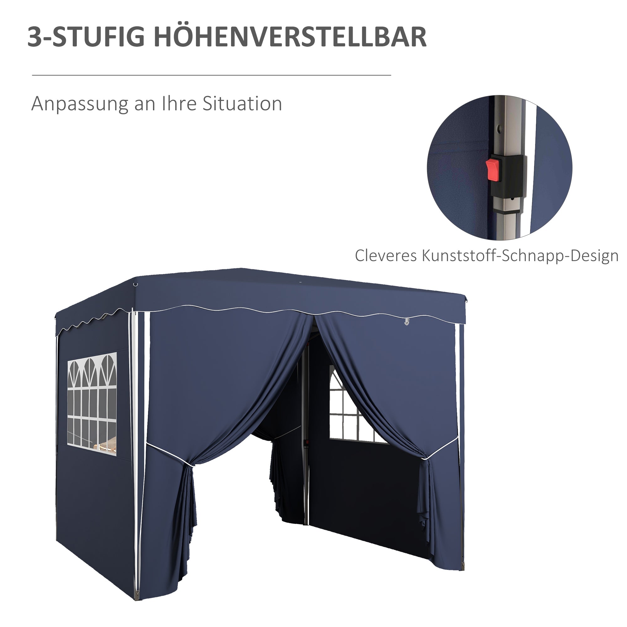 Pop-Up Gazebo approx. 3 x 3 m, Pavilion with Sidewalls, Windows, Canopy, Garden Gazebo with UV Protection, Party Tent with Carrying Bag, for Patio, Balcony, Blue