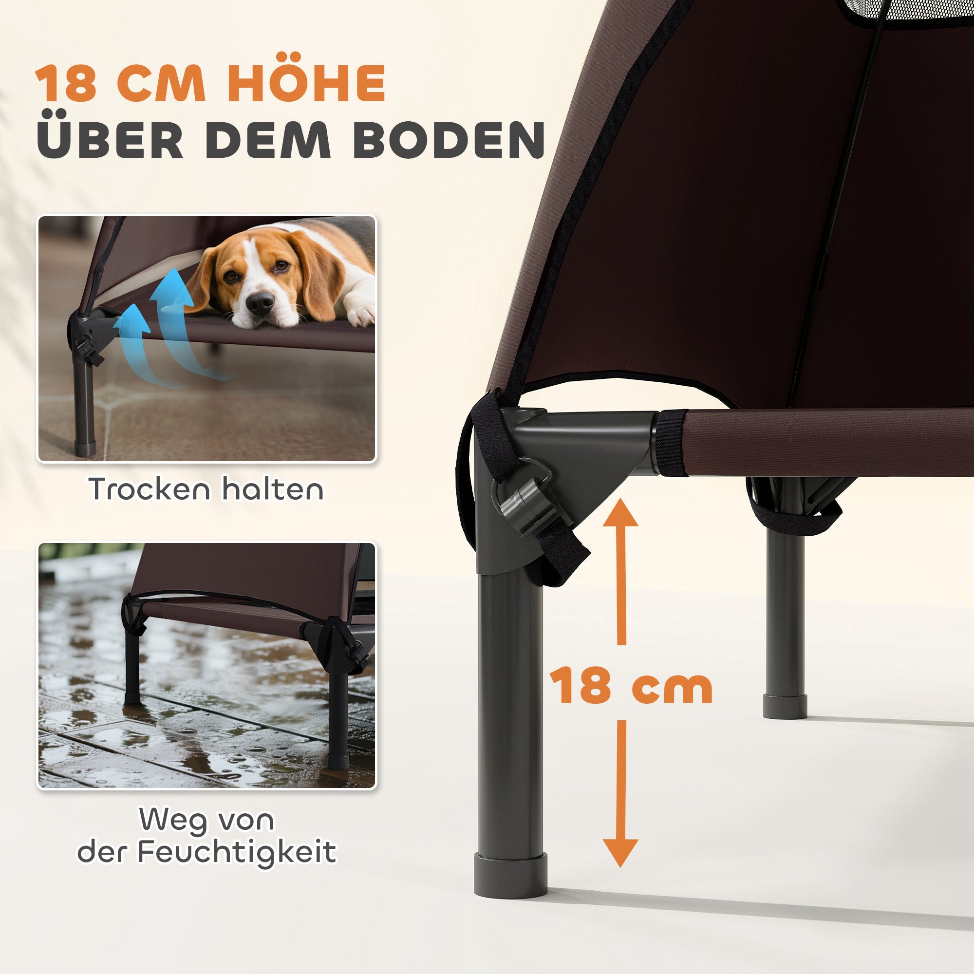 Outdoor Dog Lounger with Canopy, Elevated Dog Bed for Large Dogs, Cooling Pet Lounger with Washable Mesh Metal Frame Carry Bag, Pet Bed for Outdoor Camping 91x76x90cm, Coffee