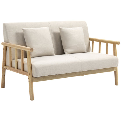 2 Seater Sofa, Couch with 2 Lumbar Pillows, Upholstered Sofa with Wooden Frame, Linen-Look, Modern Double Sofa for Small Spaces, Living Room, Bedroom, Beige