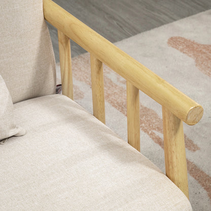 2 Seater Sofa, Couch with 2 Lumbar Pillows, Upholstered Sofa with Wooden Frame, Linen-Look, Modern Double Sofa for Small Spaces, Living Room, Bedroom, Beige