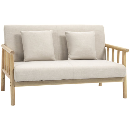 2 Seater Sofa, Couch with 2 Lumbar Pillows, Upholstered Sofa with Wooden Frame, Linen-Look, Modern Double Sofa for Small Spaces, Living Room, Bedroom, Beige