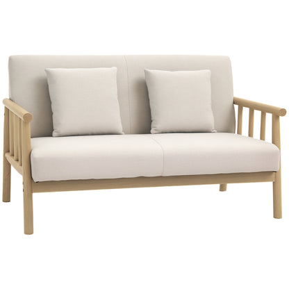 2 Seater Sofa, Couch with 2 Lumbar Pillows, Upholstered Sofa with Wooden Frame, Linen-Look, Modern Double Sofa for Small Spaces, Living Room, Bedroom, Beige