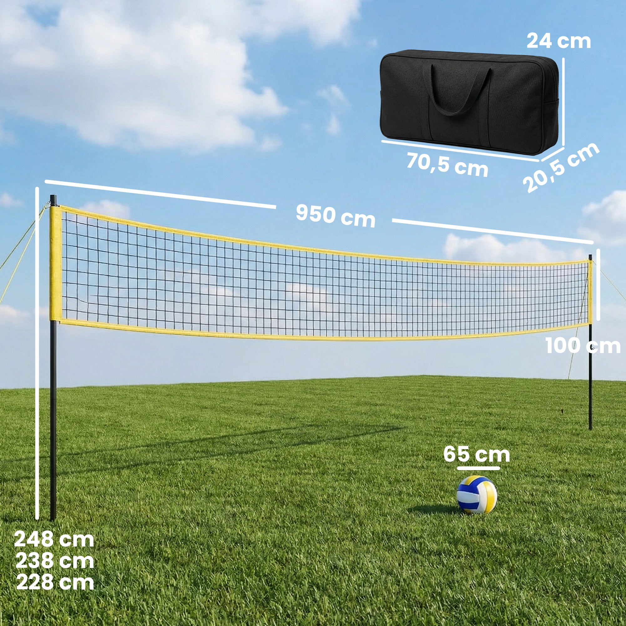 SPORTNOW Badminton Set – Adjustable Badminton/Volleyball Net with Height-Adjustable Steel Poles, Portable Net, Volleyball, Boundary Lines, Carry Bag for Indoor & Outdoor