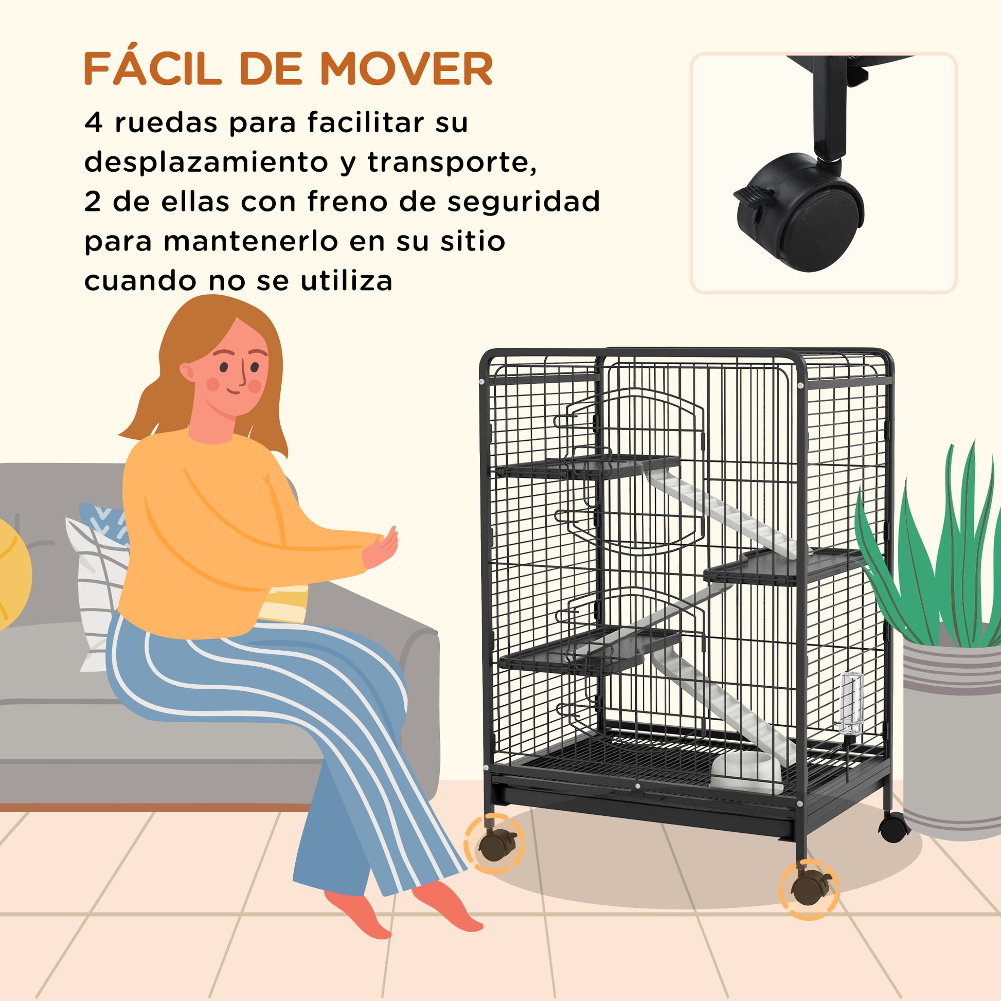 Small Animal Cage Rodent Cage with Wheels Ramp Bowl Water Bottle and Removable Tray Enclosure for Rabbits Chinchillas Ferrets 61.5x44x95 cm Black