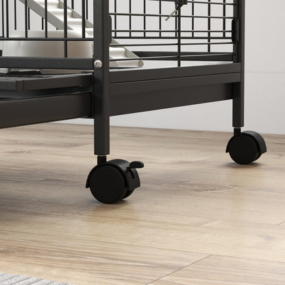Small Animal Cage Rodent Cage with Wheels Ramp Bowl Water Bottle and Removable Tray Enclosure for Rabbits Chinchillas Ferrets 61.5x44x95 cm Black