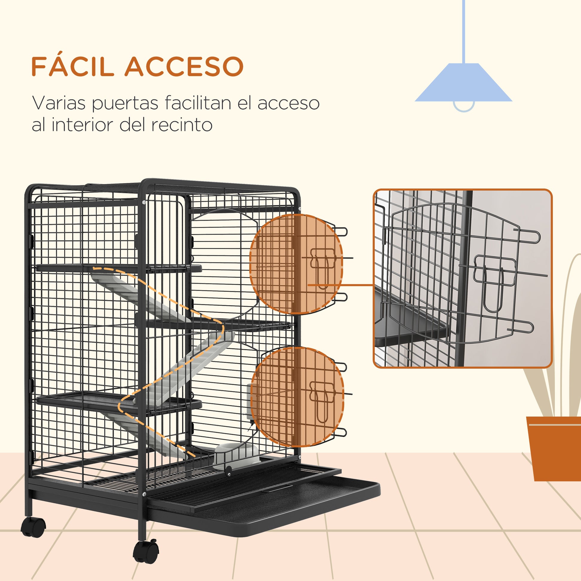 Small Animal Cage Rodent Cage with Wheels Ramp Bowl Water Bottle and Removable Tray Enclosure for Rabbits Chinchillas Ferrets 61.5x44x95 cm Black