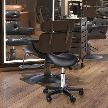 Rolling Stool Height Adjustable Swivel Stool Work Stool with Wheels Rotating Salon Chair Seat Stool Salon Stool Faux Leather Black 35 x 38 x 43-55H cm