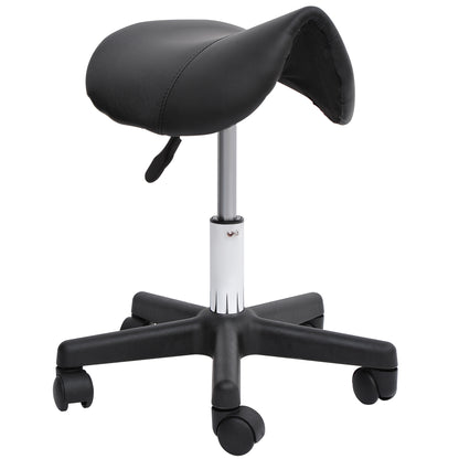 Rolling Stool Height Adjustable Swivel Stool Work Stool with Wheels Rotating Salon Chair Seat Stool Salon Stool Faux Leather Black 35 x 38 x 43-55H cm