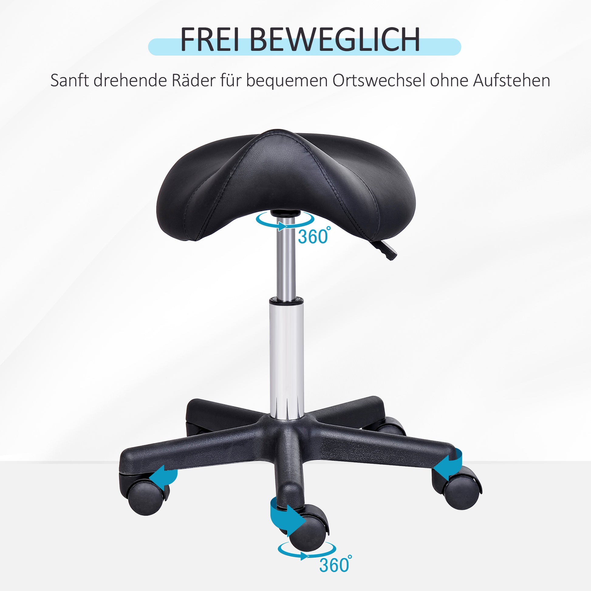 Rolling Stool Height Adjustable Swivel Stool Work Stool with Wheels Rotating Salon Chair Seat Stool Salon Stool Faux Leather Black 35 x 38 x 43-55H cm