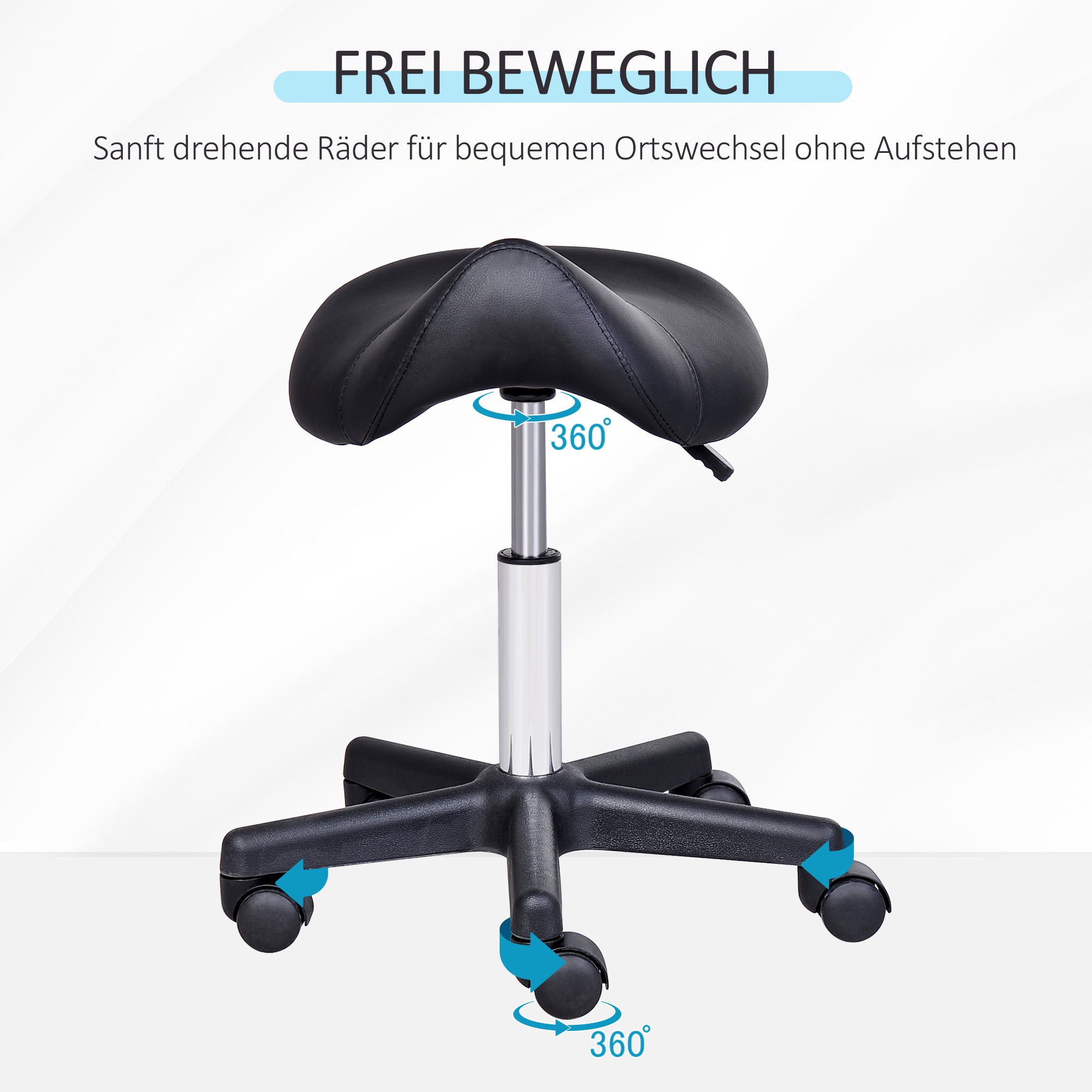 Rolling Stool Height Adjustable Swivel Stool Work Stool with Wheels Rotating Salon Chair Seat Stool Salon Stool Faux Leather Black 35 x 38 x 43-55H cm