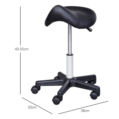 Rolling Stool Height Adjustable Swivel Stool Work Stool with Wheels Rotating Salon Chair Seat Stool Salon Stool Faux Leather Black 35 x 38 x 43-55H cm