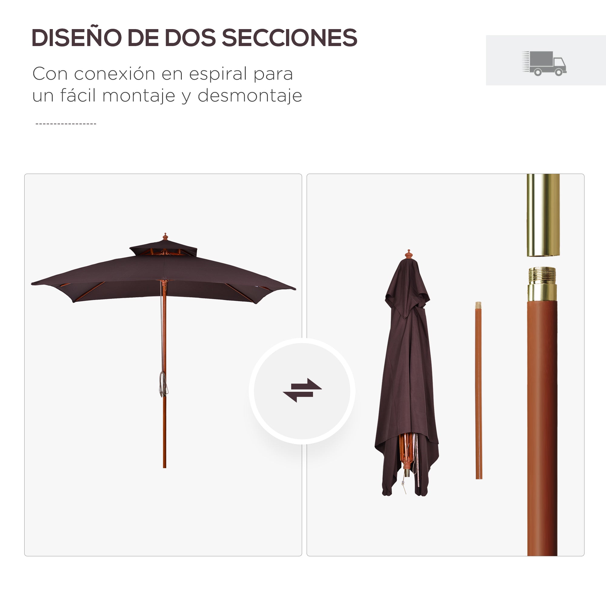 Garden Umbrella 3x3x3 m Bamboo Garden Parasol with Double Roof Pulley System Waterproof for Terrace Balcony Outdoor Brown