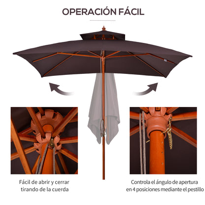 Garden Umbrella 3x3x3 m Bamboo Garden Parasol with Double Roof Pulley System Waterproof for Terrace Balcony Outdoor Brown
