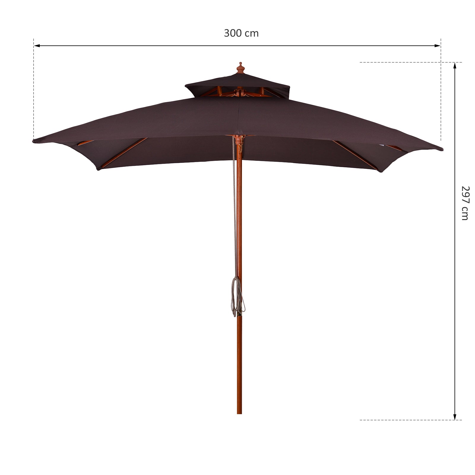 Garden Umbrella 3x3x3 m Bamboo Garden Parasol with Double Roof Pulley System Waterproof for Terrace Balcony Outdoor Brown