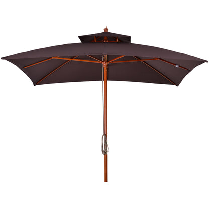 Garden Umbrella 3x3x3 m Bamboo Garden Parasol with Double Roof Pulley System Waterproof for Terrace Balcony Outdoor Brown