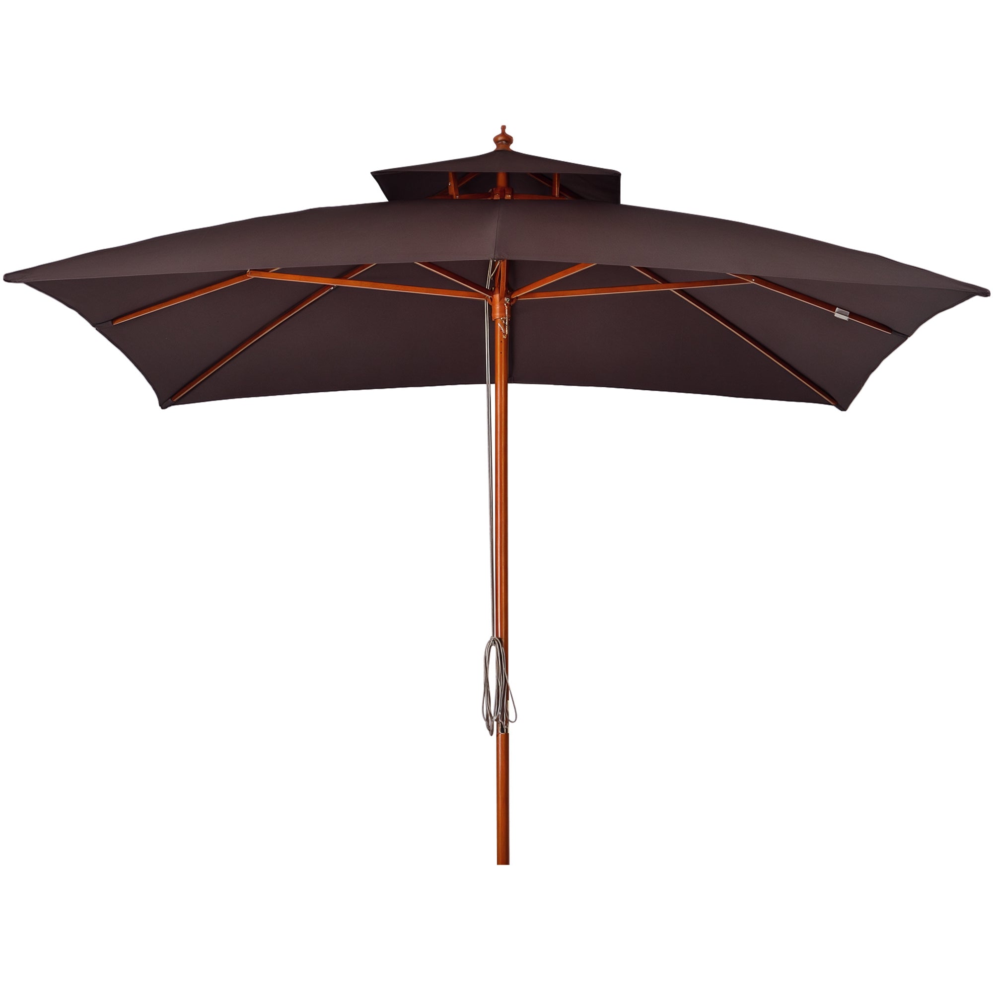 Garden Umbrella 3x3x3 m Bamboo Garden Parasol with Double Roof Pulley System Waterproof for Terrace Balcony Outdoor Brown