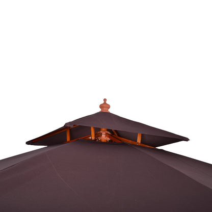 Garden Umbrella 3x3x3 m Bamboo Garden Parasol with Double Roof Pulley System Waterproof for Terrace Balcony Outdoor Brown