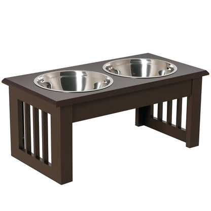 Elevated Dog Bowl Feeding Station with 2 Bowls Water Bowl 2 x 900ml Stainless Steel Bowls Feeding Bowl Feeding Station for Small Dogs Cats Espresso