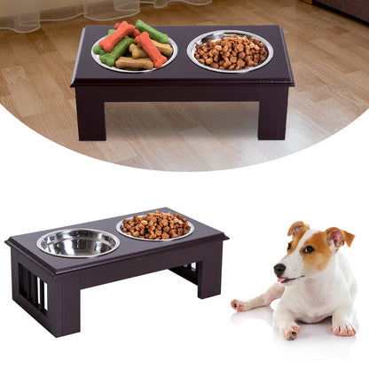 Elevated Dog Bowl Feeding Station with 2 Bowls Water Bowl 2 x 900ml Stainless Steel Bowls Feeding Bowl Feeding Station for Small Dogs Cats Espresso