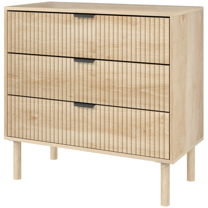 3-Drawer Chest of Drawers Nordic Style Bedroom Chest with Anti-tilt System Grooved Panel Fronts and Metal Handles Dresser for Living Room Hallway 80x40x77.5 cm Oak