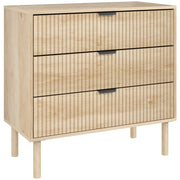 3-Drawer Chest of Drawers Nordic Style Bedroom Chest with Anti-tilt System Grooved Panel Fronts and Metal Handles Dresser for Living Room Hallway 80x40x77.5 cm Oak