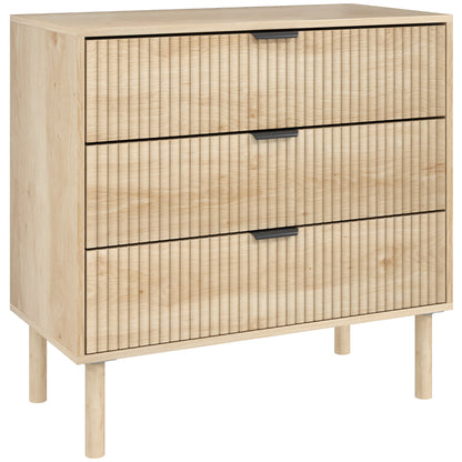 3-Drawer Chest of Drawers Nordic Style Bedroom Chest with Anti-tilt System Grooved Panel Fronts and Metal Handles Dresser for Living Room Hallway 80x40x77.5 cm Oak