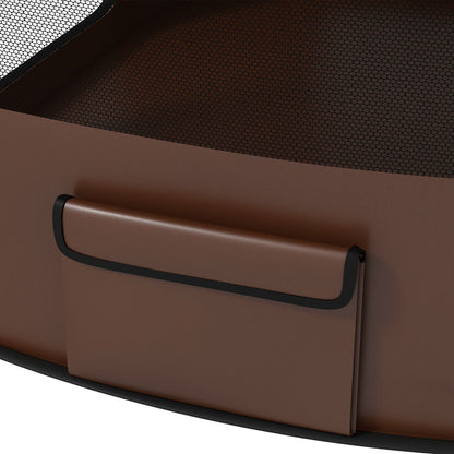 Oxford Fabric Dog Park, Puppy Park, Outdoor Enclosure for Animals, with Storage Pockets, Foldable Enclosure for Dogs Puppies, 114 x 89 x 59 cm, cream and brown