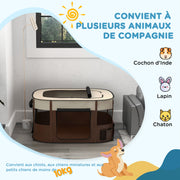 Oxford Fabric Dog Park, Puppy Park, Outdoor Enclosure for Animals, with Storage Pockets, Foldable Enclosure for Dogs Puppies, 114 x 89 x 59 cm, cream and brown