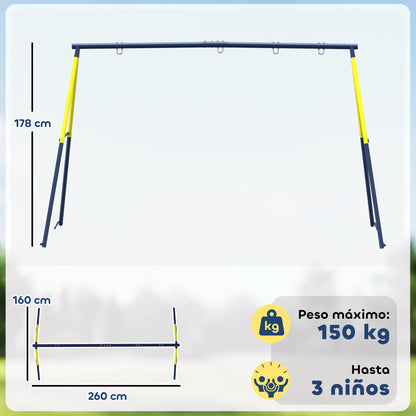 Kids Swing Frame, Steel A-Frame for 2 Swings, 331 lb Capacity, Fits Seat, Nest & Climbing Rope, Garden/Balcony — 8'6" x 5'3" x 5'10", Blue