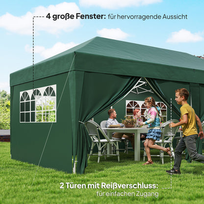 Pavilion approx. 19'4" x 9'8" Pop-Up Folding Gazebo with Windowed Zip Door & Removable Sides, UV Protection, Dark Green