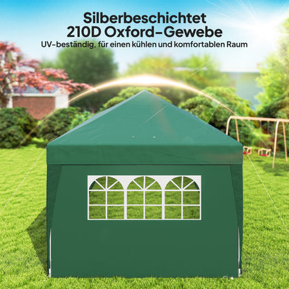 Pavilion approx. 19'4" x 9'8" Pop-Up Folding Gazebo with Windowed Zip Door & Removable Sides, UV Protection, Dark Green