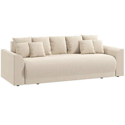 3-Seater Sofa Bed with Storage, Wide Deep Seat & 9 Cushions, Corduroy - Beige (Converts to 74.8" x 59.1" Bed)
