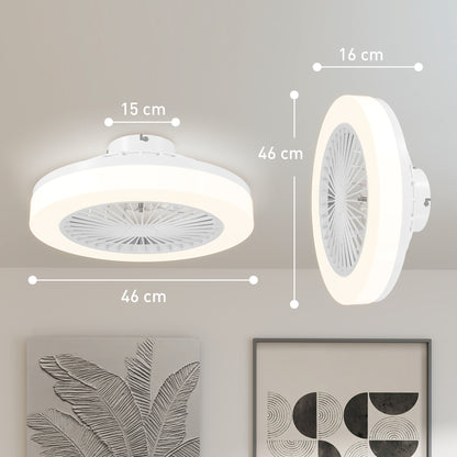 Ceiling Fan with Lighting and Remote Control, Ø46 cm, 40W Dimmable LED Ceiling Light with Fan, 6 speeds, timer, reversible DC motor, acrylic lampshade, White