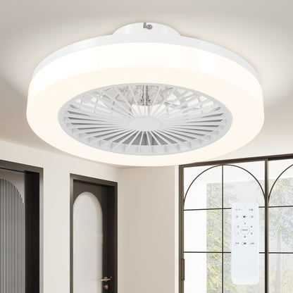 Ceiling Fan with Lighting and Remote Control, Ø46 cm, 40W Dimmable LED Ceiling Light with Fan, 6 speeds, timer, reversible DC motor, acrylic lampshade, White