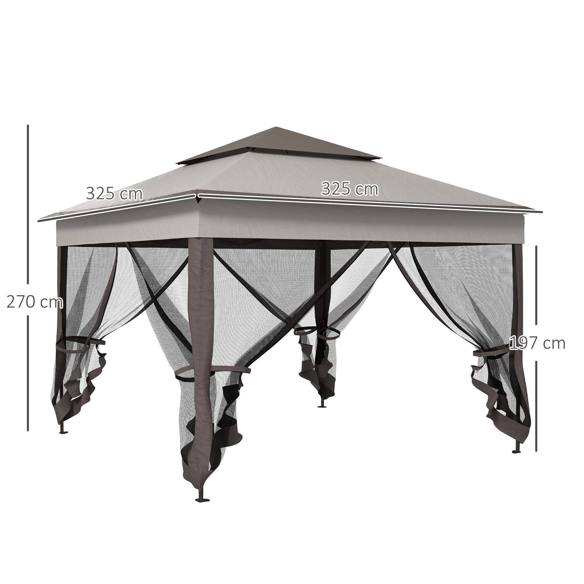 Foldable Gazebo Pavilion Garden Tent with Side Walls Pop-up Tent Garden Gazebo with Carrying Bag Light Gray 3.25 x 3.25 x 2.7 m