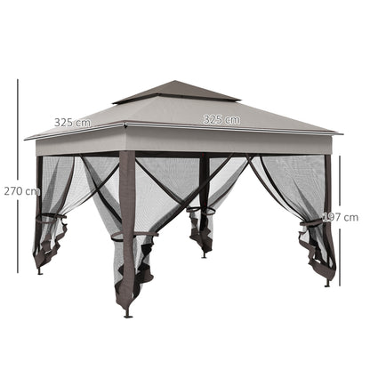 Foldable Gazebo Pavilion Garden Tent with Side Walls Pop-up Tent Garden Gazebo with Carrying Bag Light Gray 3.25 x 3.25 x 2.7 m